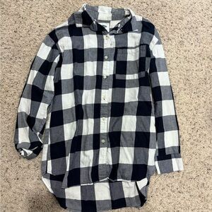 Plaid Button-Up Shirt - Black and White